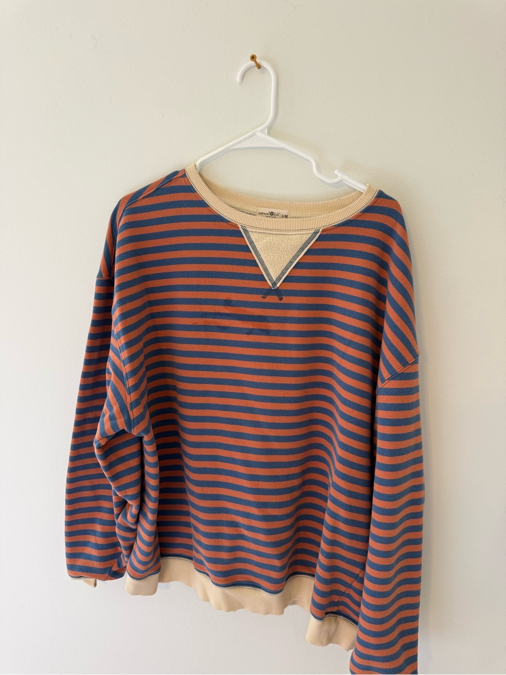 Natural Life Striped Crewneck Sweater in Sunset Canyon Color- blue and orange